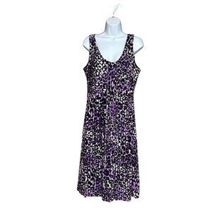 Bella D Purple Animal Print Flowy Babydoll Stretchy Dress Size M